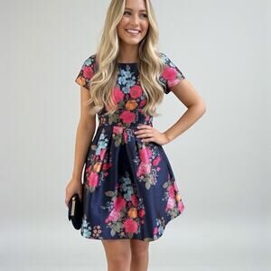 Chi Chi London NWT Navy Floral Fit & Flare Mini Dress size US 6 / UK 10